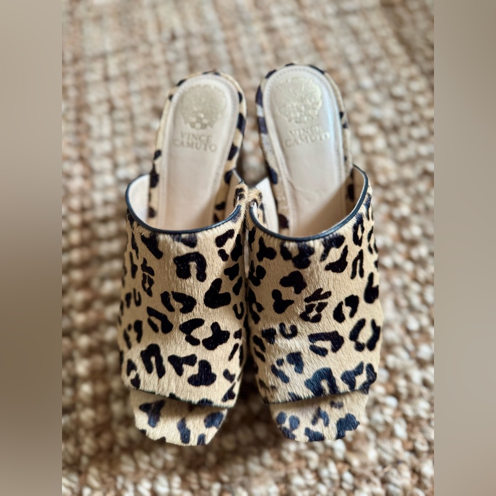 Vince Camuto Leopard-Print Open-Toe Platforms in Tan and Black